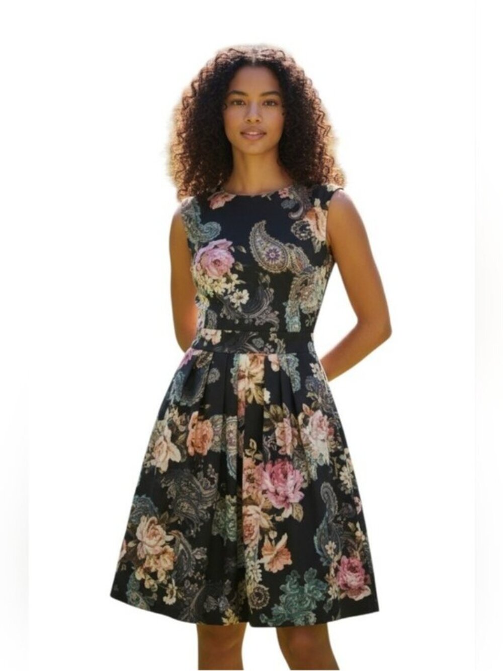 Boston Proper Paisley Fit And Flare Dress Black 8